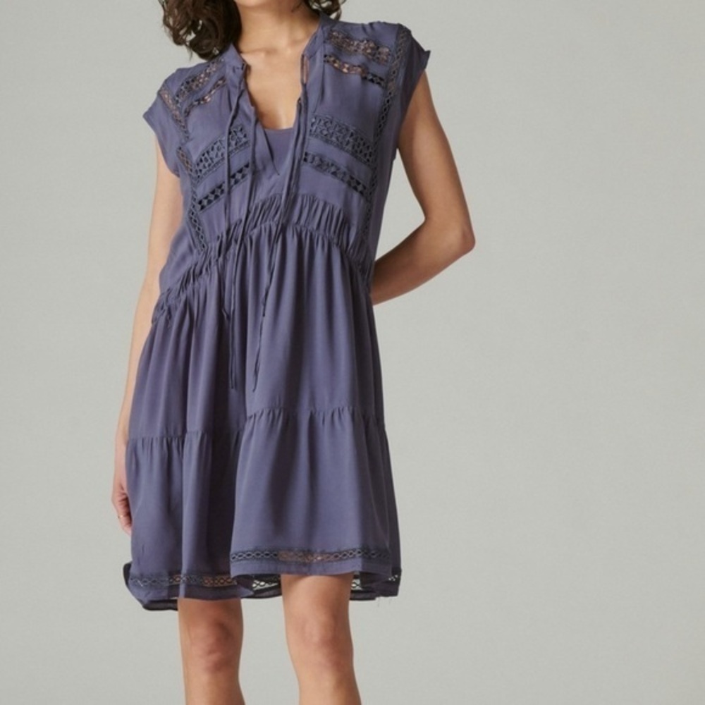 Lucky Brand lace inset dress in nightshadow blue NWOT size XS
